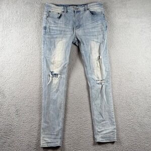 Serenede Men's Fitted Denim Distressed Light Wash Slim Jeans 36x33 Skater Edgy